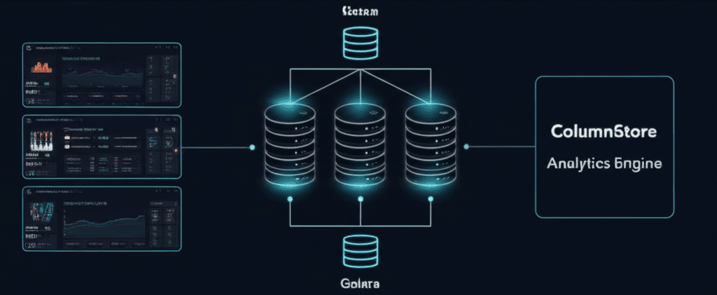 MariaDB database infrastructure showing Galera cluster, ColumnStore analytics, and monitoring dashboards for comprehensive database consulting services