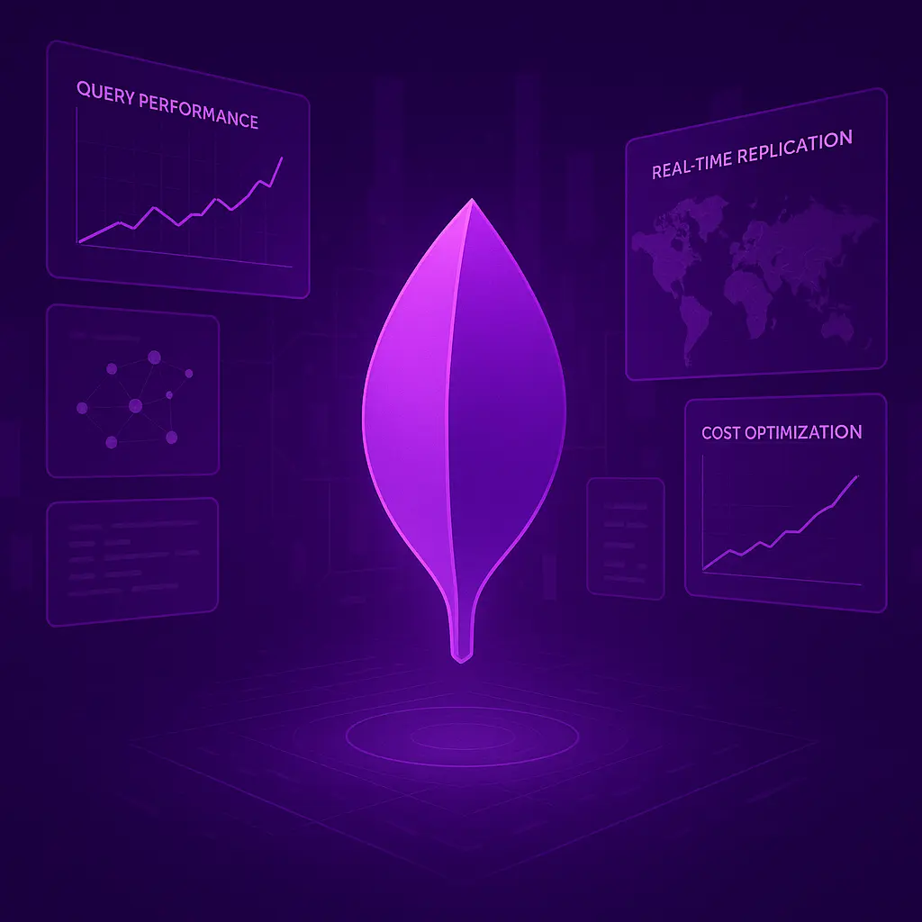 MongoDB consulting services including performance optimization, sharding strategy, and Atlas migration with query performance dashboards