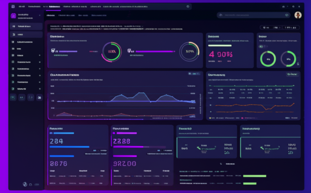 Database performance optimization dashboard showing query analysis, monitoring metrics, and optimization results